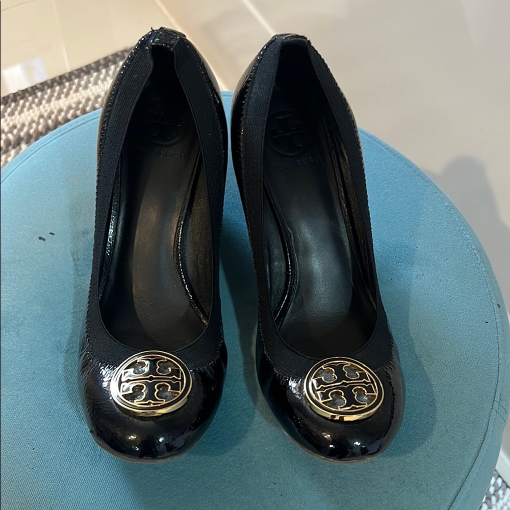Tory Burch Black Heels with Gold Logo
